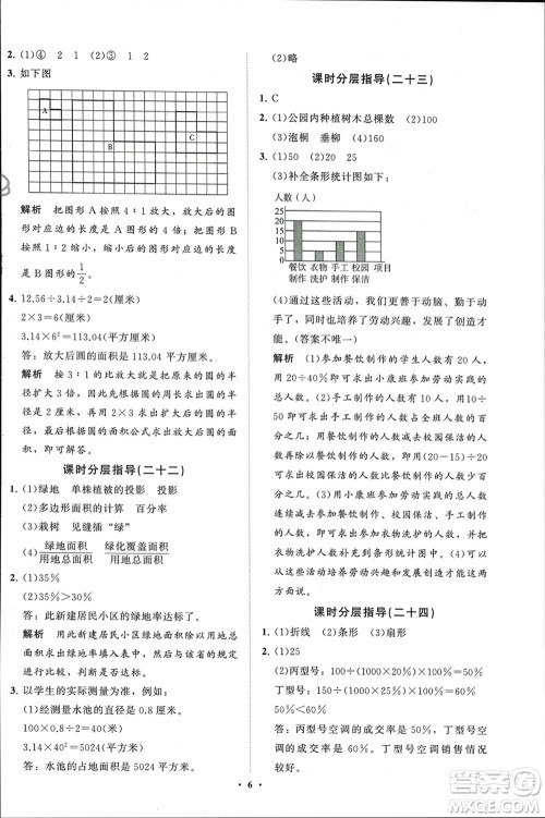 山东教育出版社2024年春小学同步练习册分层指导六年级数学下册通用版参考答案