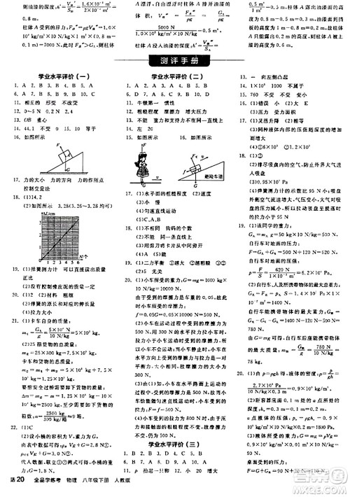 阳光出版社2024年春全品学练考八年级物理下册人教版答案 阳光出版社2024年春全品学练考八年级物理下册人教版答案