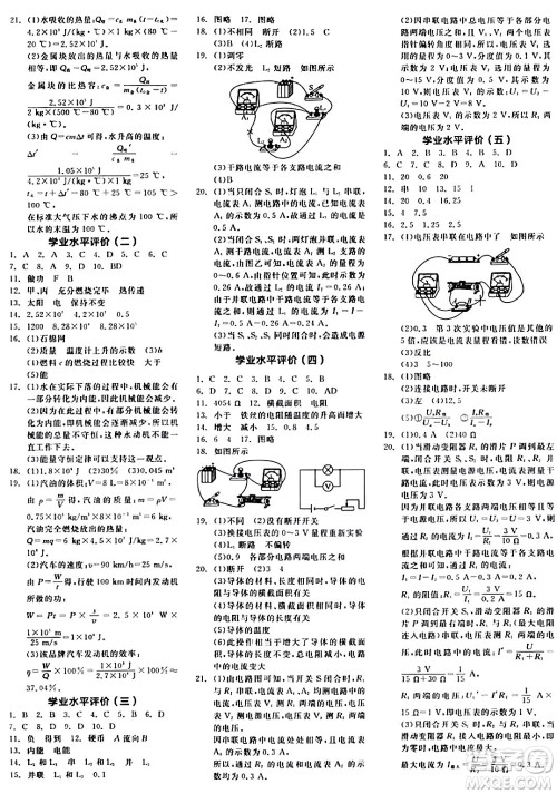 阳光出版社2024年春全品学练考九年级物理下册人教版答案