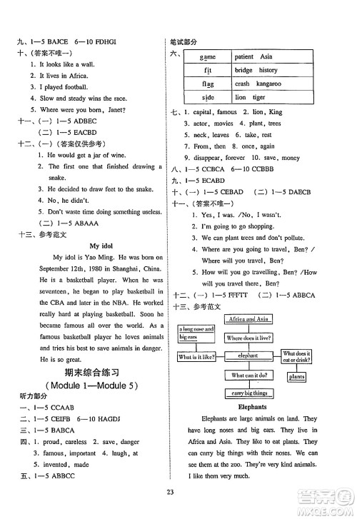 广州出版社2024年春小学英语目标实施手册六年级英语下册广州专版答案