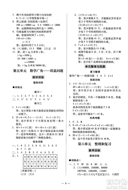 广州出版社2024年春小学数学目标实施手册六年级数学下册广州专版答案