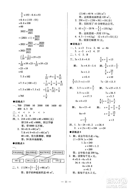 广州出版社2024年春小学数学目标实施手册六年级数学下册广州专版答案