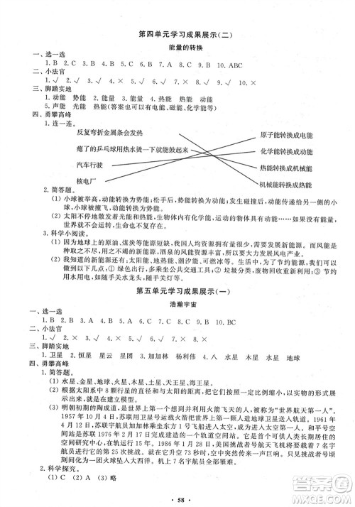 山东教育出版社2024年春小学同步练习册分层指导六年级科学下册通用版参考答案 山东教育出版社2024年春小学同步练习册分层指导六年级科学下册通用版参考答案