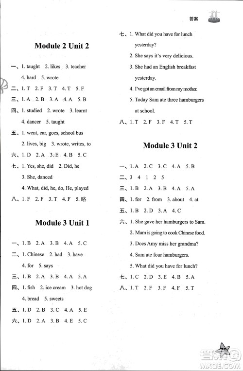 山东友谊出版社2024年春小学同步练习册五年级英语下册外研版参考答案 山东友谊出版社2024年春小学同步练习册五年级英语下册外研版参考答案