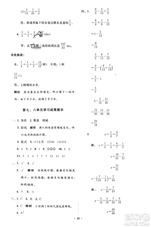 山东教育出版社2024年春小学同步练习册分层指导五年级数学下册人教版参考答案