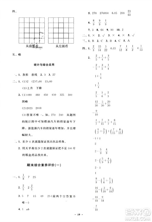 山东教育出版社2024年春小学同步练习册分层指导五年级数学下册人教版参考答案