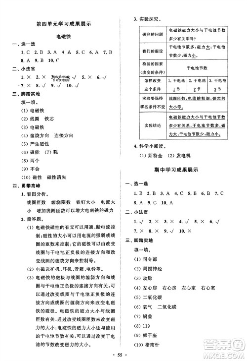 山东教育出版社2024年春小学同步练习册分层指导五年级科学下册通用版参考答案 山东教育出版社2024年春小学同步练习册分层指导五年级科学下册通用版参考答案