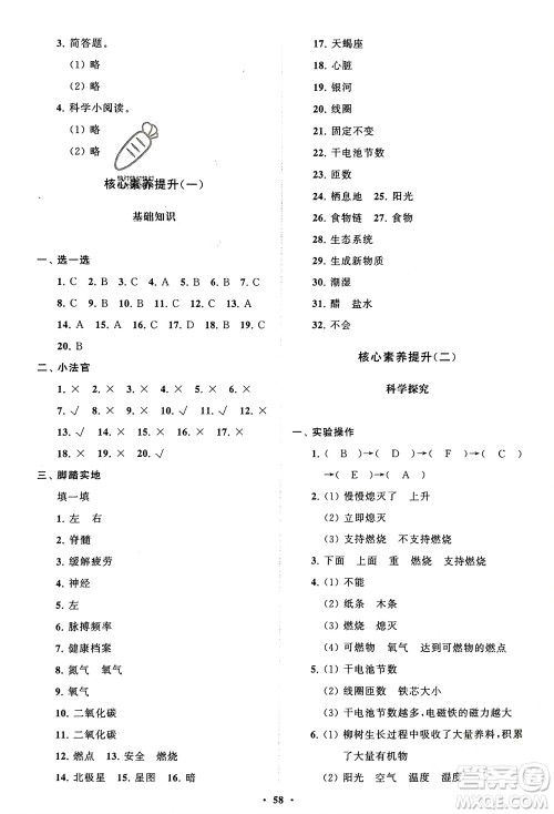 山东教育出版社2024年春小学同步练习册分层指导五年级科学下册通用版参考答案 山东教育出版社2024年春小学同步练习册分层指导五年级科学下册通用版参考答案