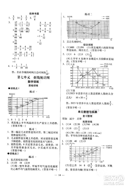 广州出版社2024年春小学数学目标实施手册五年级数学下册广州专版答案