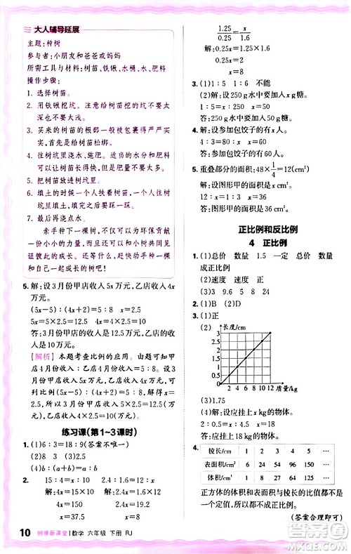 江西人民出版社2024年春王朝霞创维新课堂六年级数学下册人教版答案