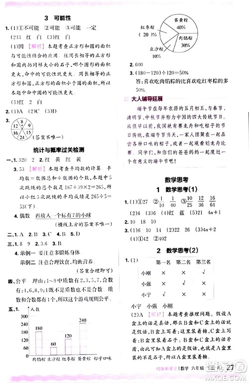 江西人民出版社2024年春王朝霞创维新课堂六年级数学下册人教版答案