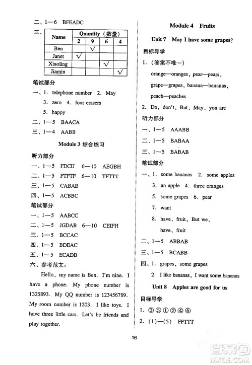 广州出版社2024年春小学英语目标实施手册三年级英语下册广州专版答案