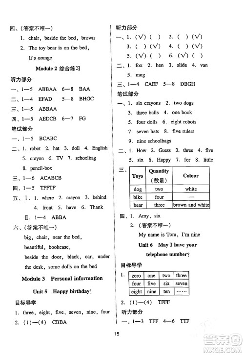 广州出版社2024年春小学英语目标实施手册三年级英语下册广州专版答案