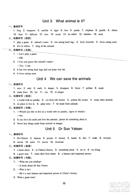 新世纪出版社2024年春王牌英语小学英语双基同步导学导练六年级英语下册广州版答案