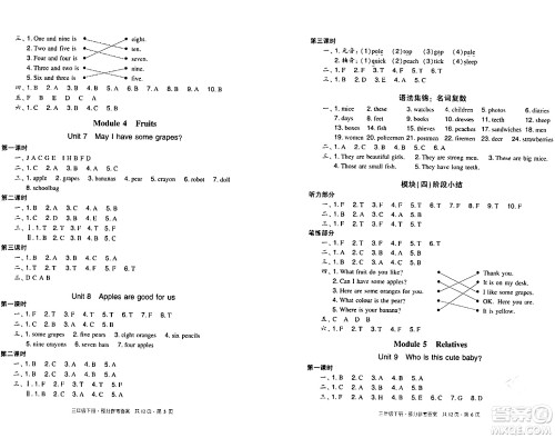 新世纪出版社2024年春王牌英语小学英语双基同步导学导练三年级英语下册广州版答案