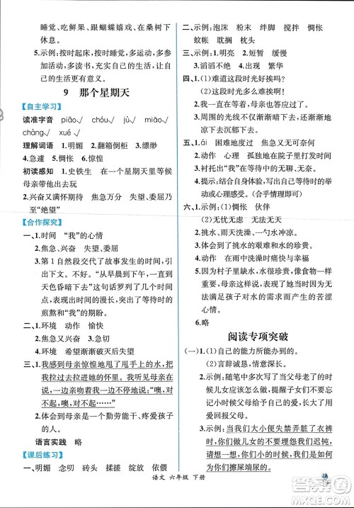 人民教育出版社2024年春人教金学典同步解析与测评六年级语文下册人教版云南专版参考答案 人民教育出版社2024年春人教金学典同步解析与测评六年级语文下册人教版云南专版参考答案