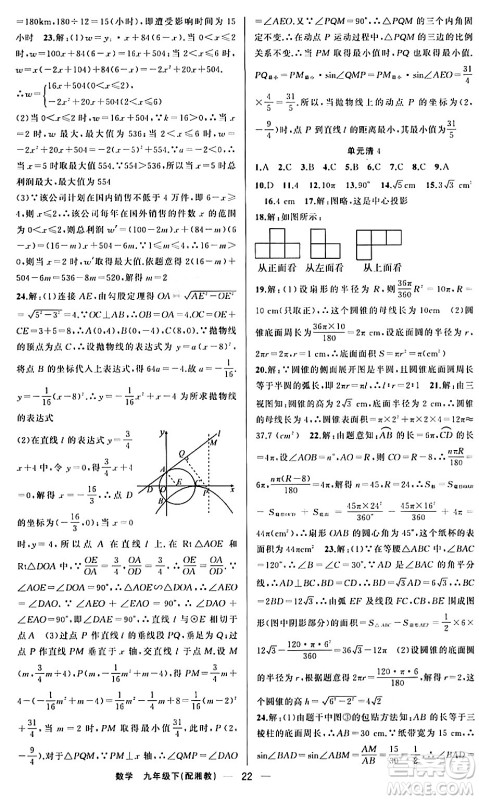 新疆青少年出版社2024年春四清导航九年级数学下册人教版答案