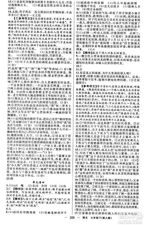 新疆青少年出版社2024年春四清导航七年级语文下册人教版答案