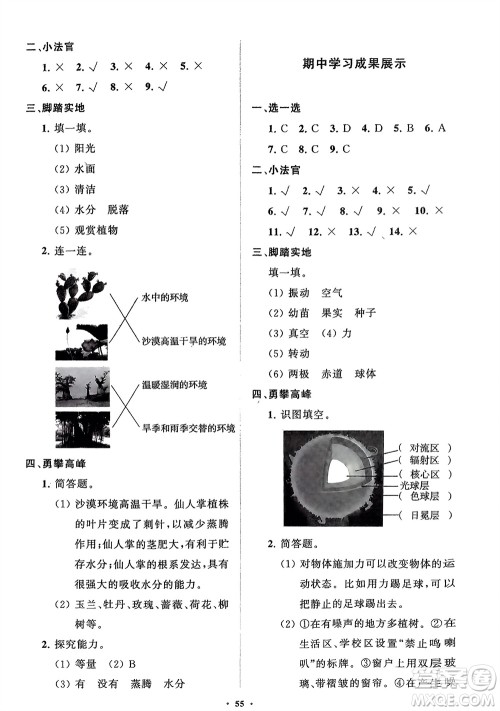 山东教育出版社2024年春小学同步练习册分层指导四年级科学下册通用版参考答案 山东教育出版社2024年春小学同步练习册分层指导四年级科学下册通用版参考答案