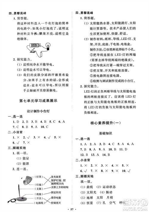 山东教育出版社2024年春小学同步练习册分层指导四年级科学下册通用版参考答案 山东教育出版社2024年春小学同步练习册分层指导四年级科学下册通用版参考答案