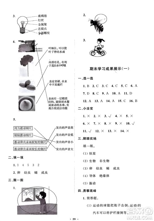山东教育出版社2024年春小学同步练习册分层指导四年级科学下册通用版参考答案 山东教育出版社2024年春小学同步练习册分层指导四年级科学下册通用版参考答案