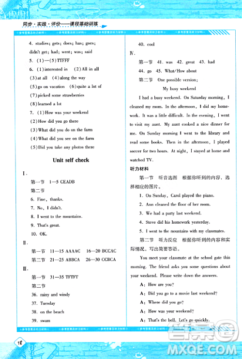 湖南少年儿童出版社2024年春同步实践评价课程基础训练七年级英语下册人教版答案 湖南少年儿童出版社2024年春同步实践评价课程基础训练七年级英语下册人教版答案