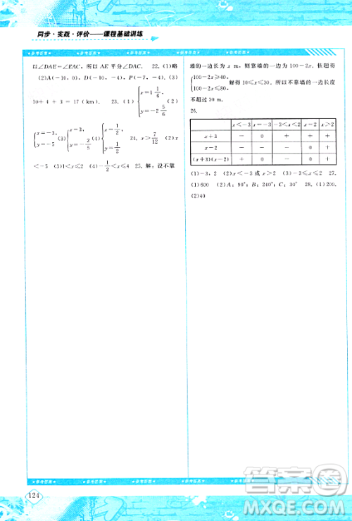 湖南少年儿童出版社2024年春同步实践评价课程基础训练七年级数学下册人教版答案 湖南少年儿童出版社2024年春同步实践评价课程基础训练七年级数学下册人教版答案