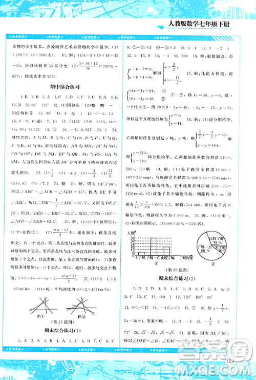 湖南少年儿童出版社2024年春同步实践评价课程基础训练七年级数学下册人教版答案