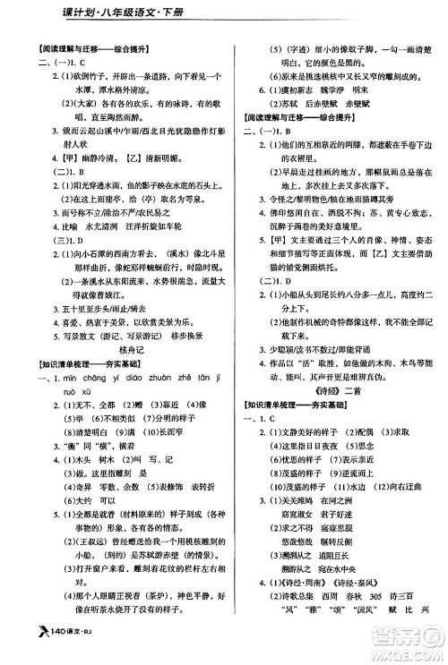 广东经济出版社2024年春全优点练课计划八年级语文下册人教版答案 广东经济出版社2024年春全优点练课计划八年级语文下册人教版答案
