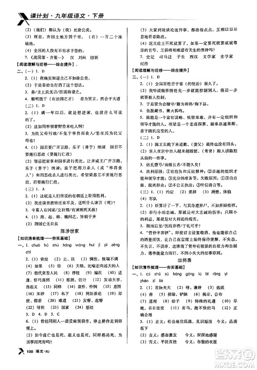 广东经济出版社2024年春全优点练课计划九年级语文下册人教版答案 广东经济出版社2024年春全优点练课计划九年级语文下册人教版答案