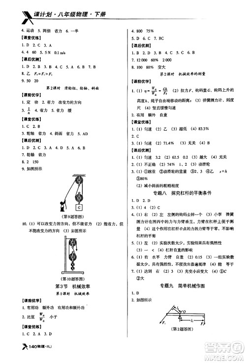 广东经济出版社2024年春全优点练课计划八年级物理下册人教版答案