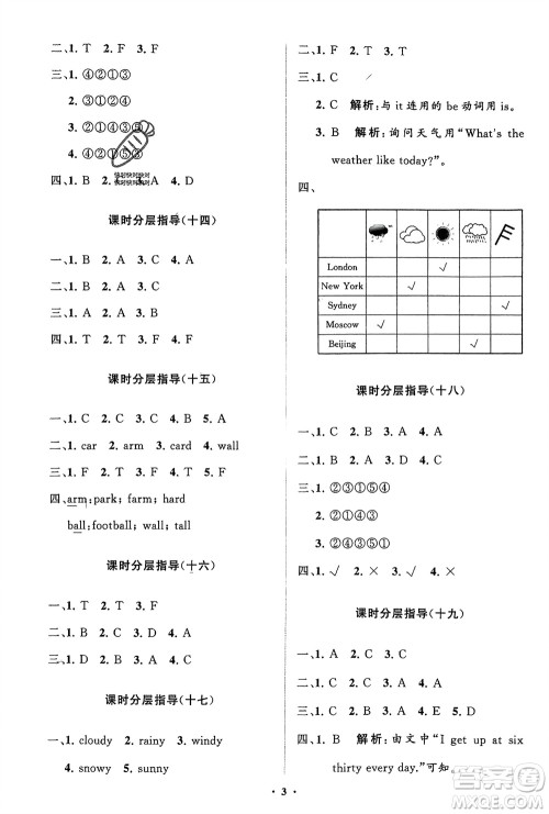 山东教育出版社2024年春小学同步练习册分层指导四年级英语下册人教版参考答案 山东教育出版社2024年春小学同步练习册分层指导四年级英语下册人教版参考答案