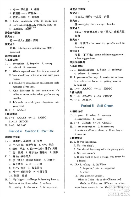 人民教育出版社2024年春同步轻松练习九年级英语下册人教版参考答案