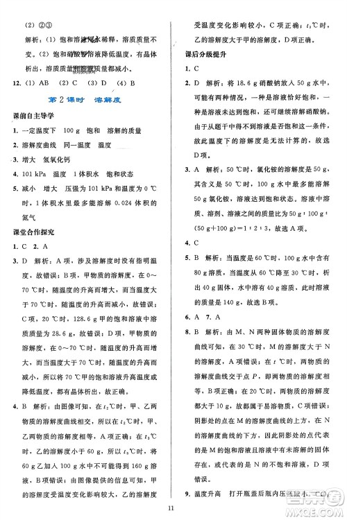 人民教育出版社2024年春同步轻松练习九年级化学下册人教版参考答案