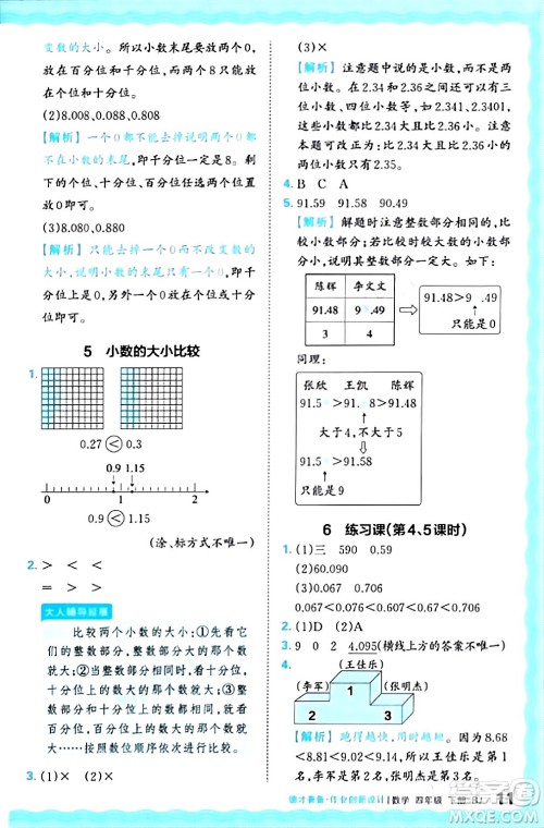 江西人民出版社2024年春王朝霞德才兼备作业创新设计四年级数学下册人教版答案