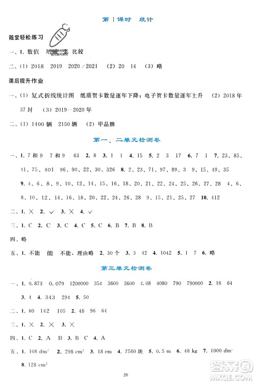 人民教育出版社2024年春同步轻松练习五年级数学下册人教版参考答案