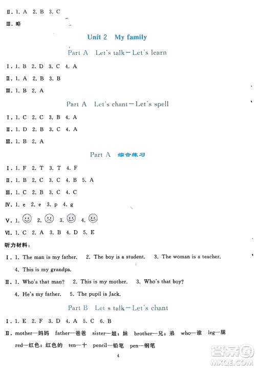 人民教育出版社2024年春同步轻松练习三年级英语下册人教版参考答案 人民教育出版社2024年春同步轻松练习三年级英语下册人教版参考答案