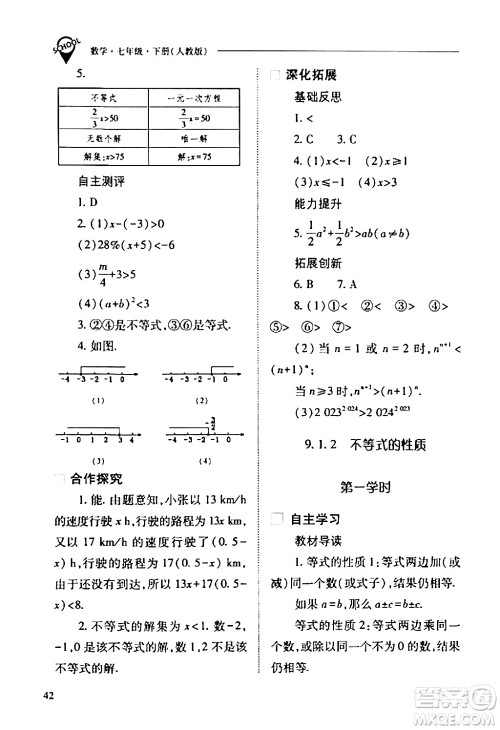 山西教育出版社2024年春新课程问题解决导学方案七年级数学下册人教版答案