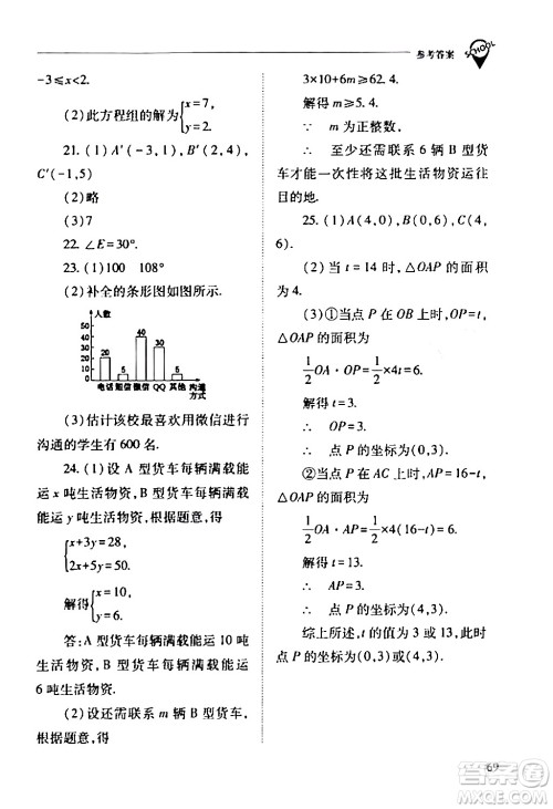 山西教育出版社2024年春新课程问题解决导学方案七年级数学下册人教版答案