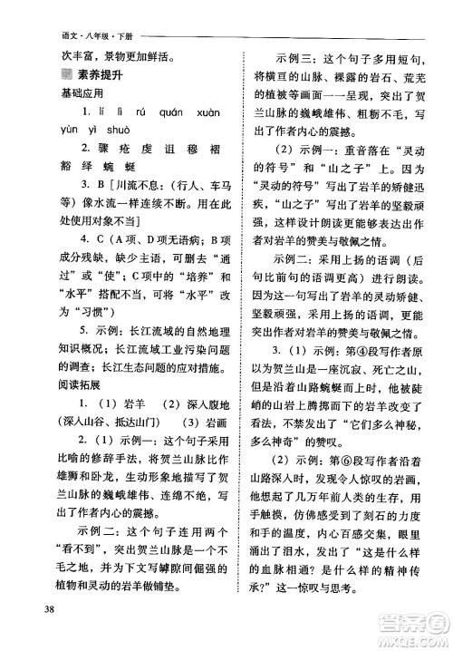 山西教育出版社2024年春新课程问题解决导学方案八年级语文下册人教版答案