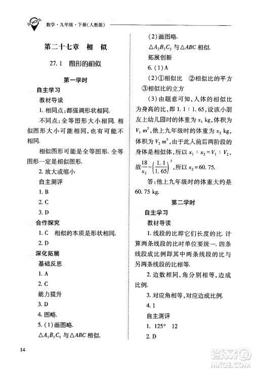 山西教育出版社2024年春新课程问题解决导学方案九年级数学下册人教版答案