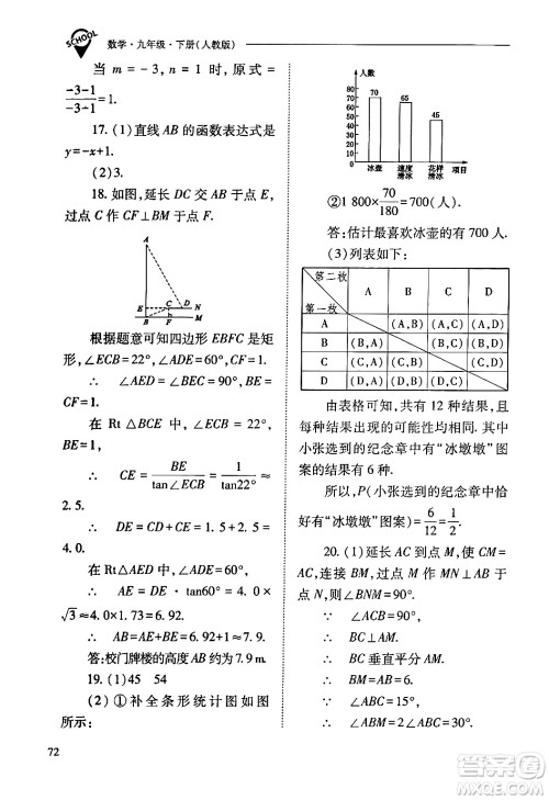 山西教育出版社2024年春新课程问题解决导学方案九年级数学下册人教版答案