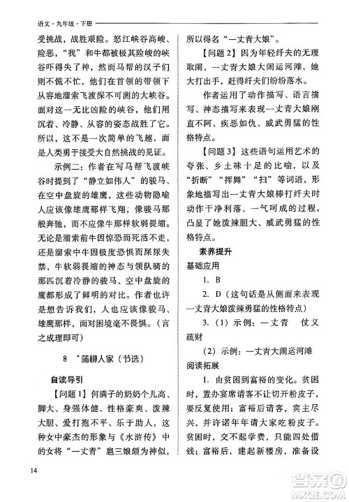 山西教育出版社2024年春新课程问题解决导学方案九年级语文下册人教版答案