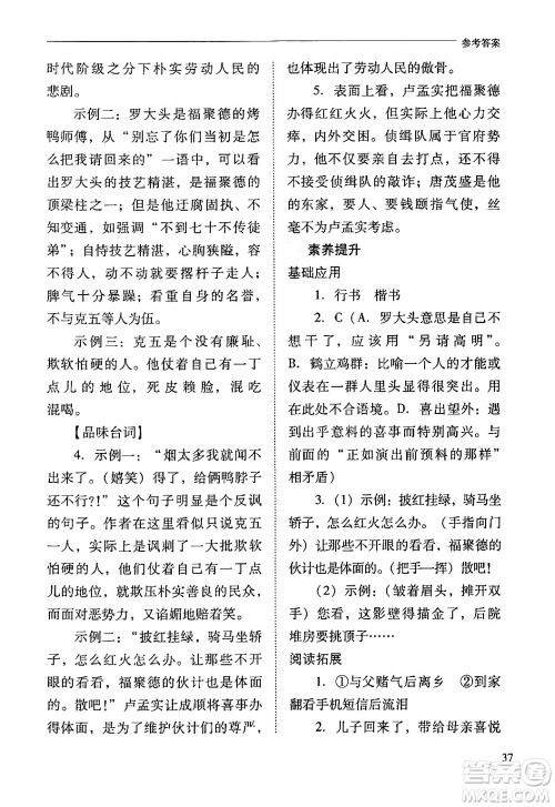 山西教育出版社2024年春新课程问题解决导学方案九年级语文下册人教版答案
