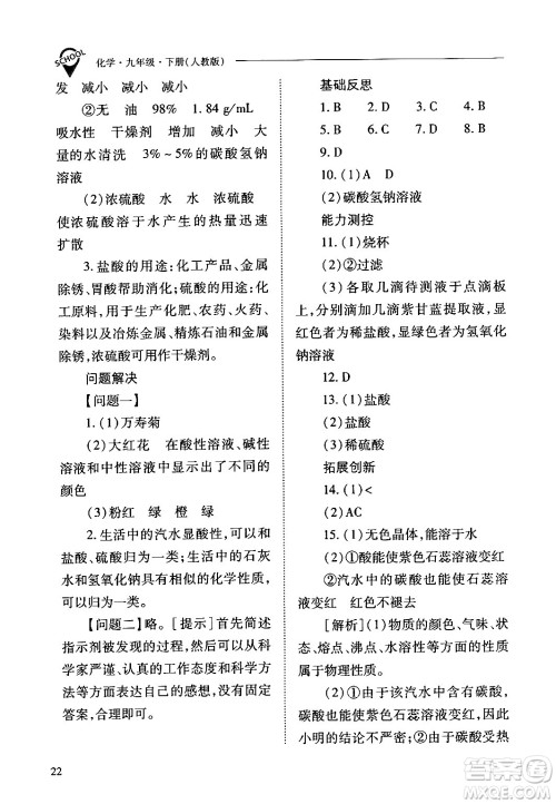 山西教育出版社2024年春新课程问题解决导学方案九年级化学下册人教版答案