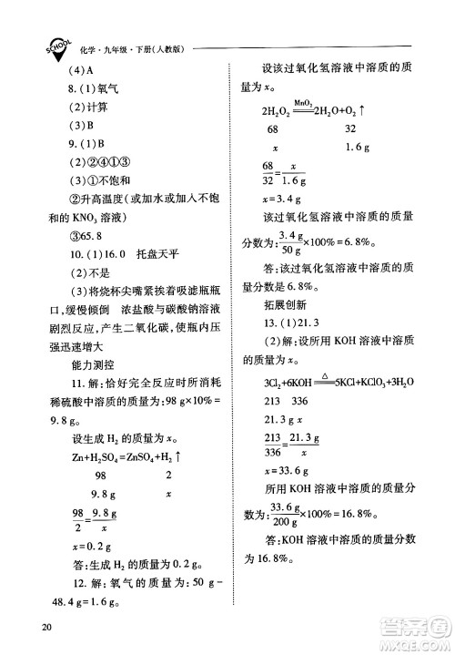 山西教育出版社2024年春新课程问题解决导学方案九年级化学下册人教版答案