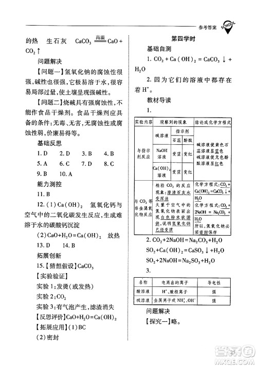 山西教育出版社2024年春新课程问题解决导学方案九年级化学下册人教版答案