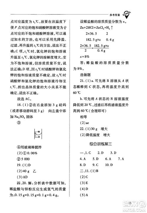 山西教育出版社2024年春新课程问题解决导学方案九年级化学下册人教版答案