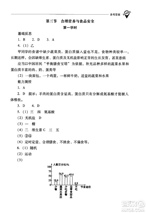 山西教育出版社2024年春新课程问题解决导学方案七年级生物下册人教版答案
