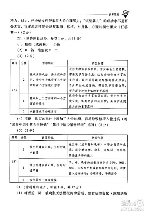 山西教育出版社2024年春新课程问题解决导学方案七年级生物下册人教版答案
